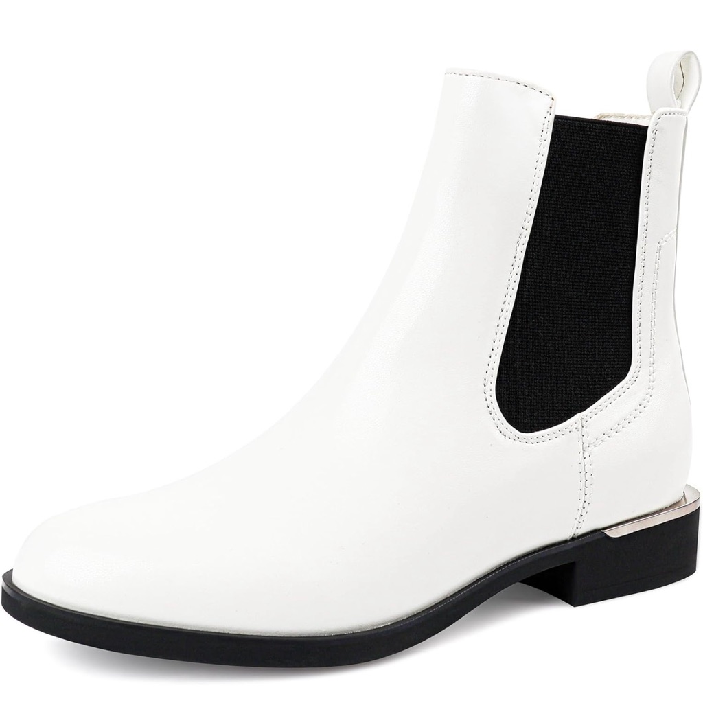 Elegant White Ankle Boots With Black Accents